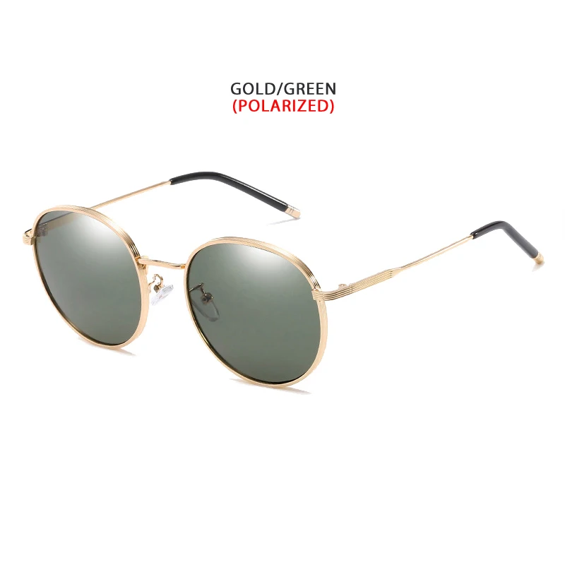 Gold Green POLARIZED Очки с металлической оправой ретро круглые поляризованные солнцезащитные очки, очки для использования Для женщин Стильный металлический Открытый Солнцезащитные очки розовые зеркальные очки Oculos UV400 - Цвет линз: Gold Green POLARIZED