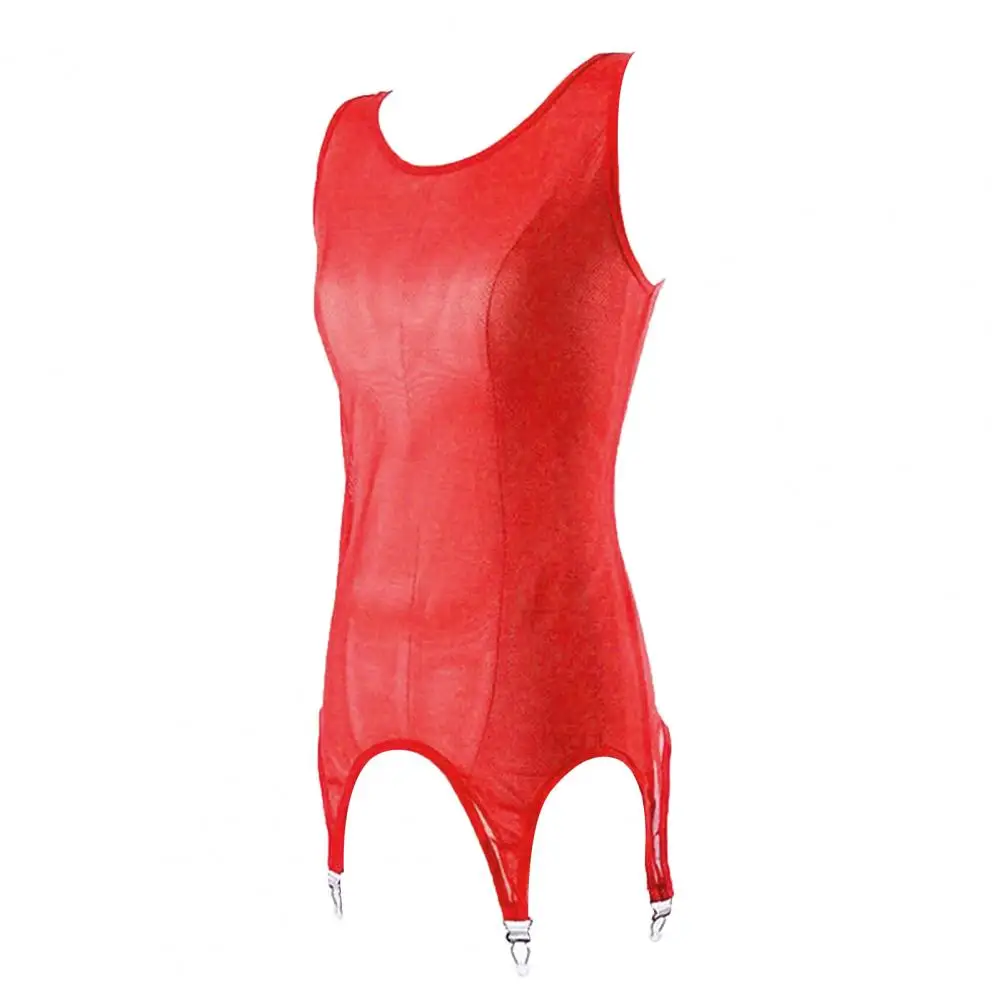 

Solid Color Women Bodysuit with Garter Belt Women Sexy See Through Lingeries Bodysuit Jumpsuit Sleeveless Vest Women Bodysuit