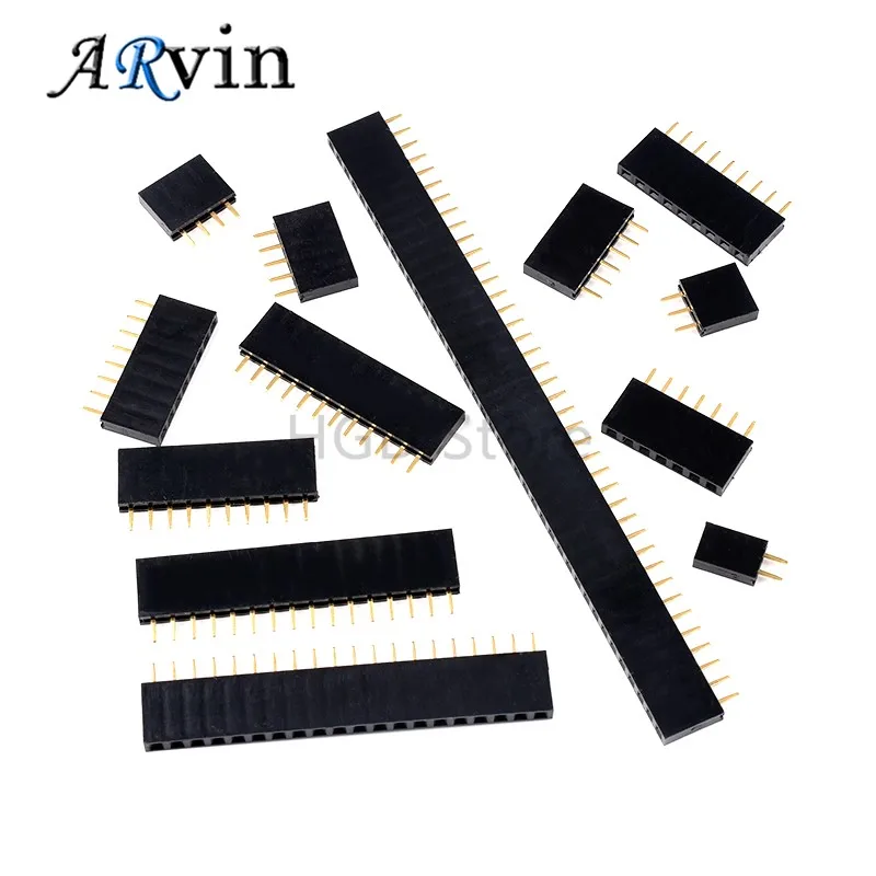 

2.54mm Pitch Single Row Female 2~40P PCB socket Board Pin Header Connector Strip Pinheader 2/3/4/6/10/12/16/20/40Pin For Arduino