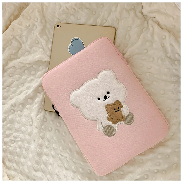Funda protectora para tableta de 11 pulgadas y 13 pulgadas, bolso con diseño de oso lindo de Corea para Mac y Apple, ideal para estudiantes