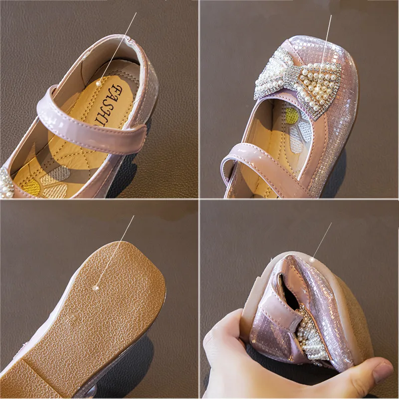 

KINE PANDA Kids Shoes for Girls School Student Flats Children Shoes chaussure fille Princess Wedding Dress Dance Black Shoes