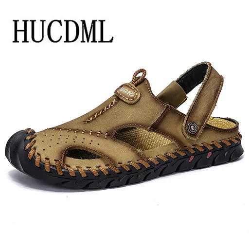 Мужские кожаные сандалии коричневые классические в римском стиле уличные