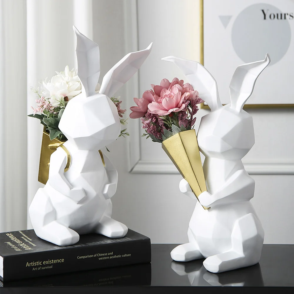 

Abstract Rabbit Sculpture Resin Statue Home Decoration Crafts Nordic Decoration Home Cute Geometry Rabbit Living Room Decoration