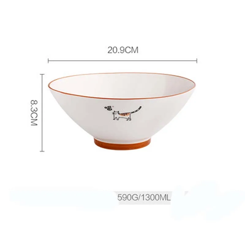 

FANCITY Meow Fun Japanese Noodle Bowl Household Big Bowl Soup Bowl Single Large Noodles Instant Noodle Bowl Hat Horn Bowl