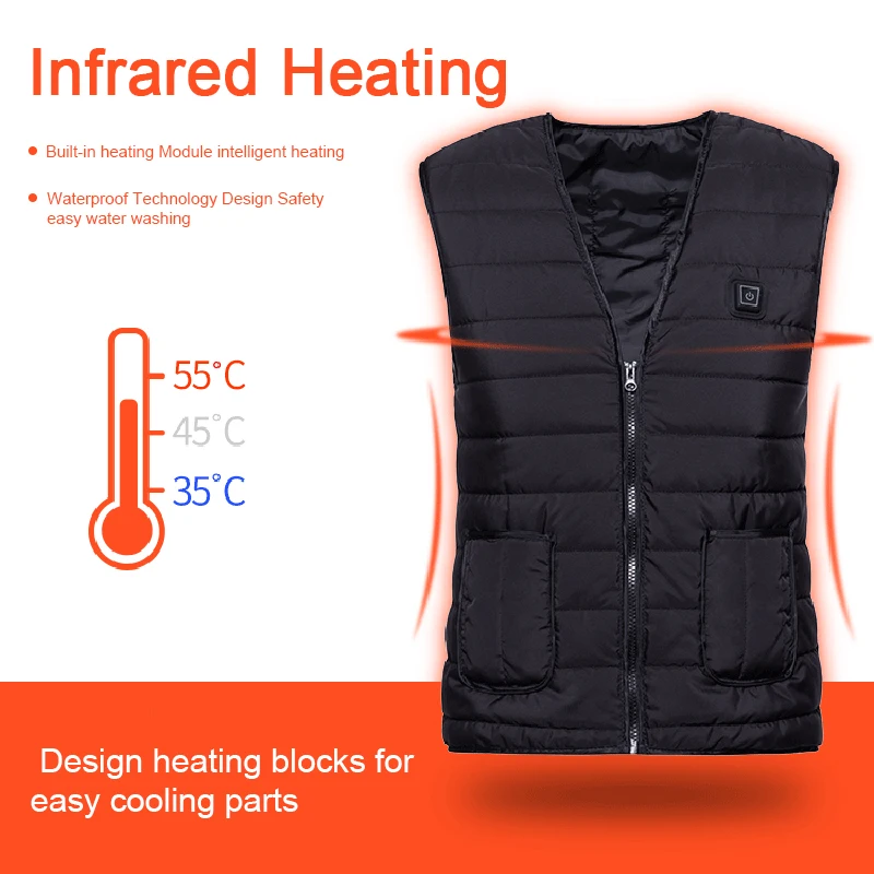 

Women Autumn Winter USB Charging Heating Vest Smart Electric Heating Vest Warm Vest New Heating Coat Washable Thermal Down Jack