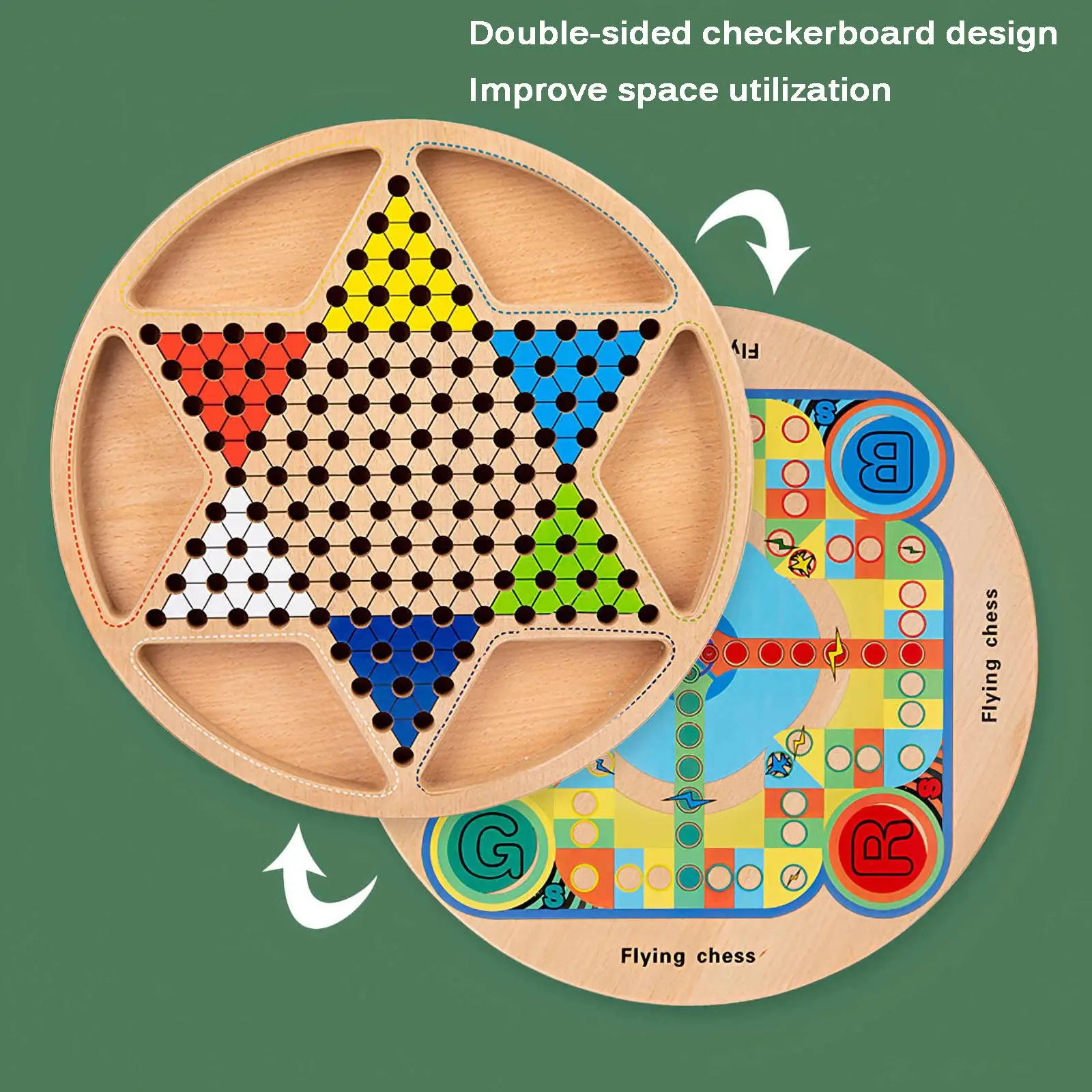 

2 In 1 Wooden Chinese Checkers Board Game Set With Colorful Pegs Jumbo Checkers Wooden Peg Game For Friends