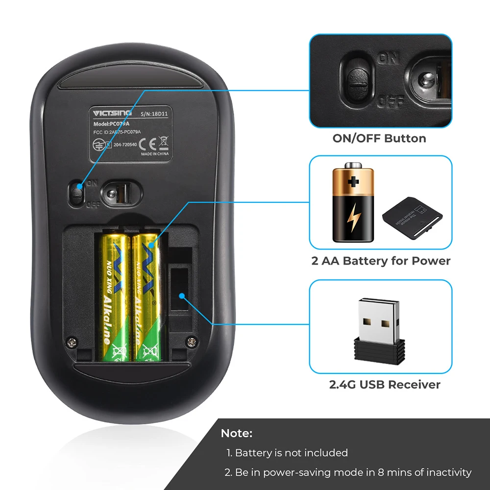 VicTsing PC079 беспроводная мышь 2,4G тонкая Бесшумная компьютерная мышь с приемником регулируемый уровень CPI Бесшумная мышь для ноутбука