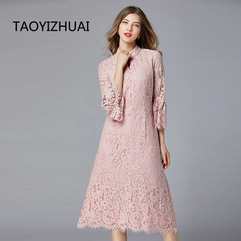 Женское Повседневное платье TAOYIZHUAI розовое с расклешенными рукавами