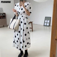 one piece french women polka dot print dresses korean elegant puff sleeve lace v neck dress summer 2021 new lady fashion dress