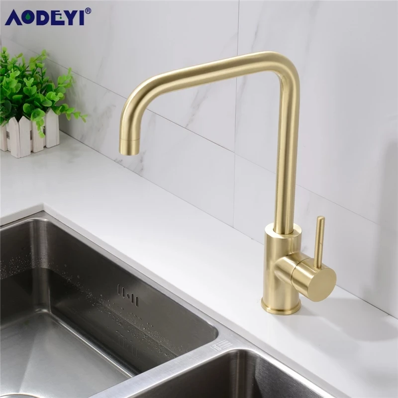 

Brass Kitchen Faucet Brushed Gold 360 Degree Hot And Cold Kitchen Water Tap Mixer Dual Sink Rotation With Kitchen Aerator