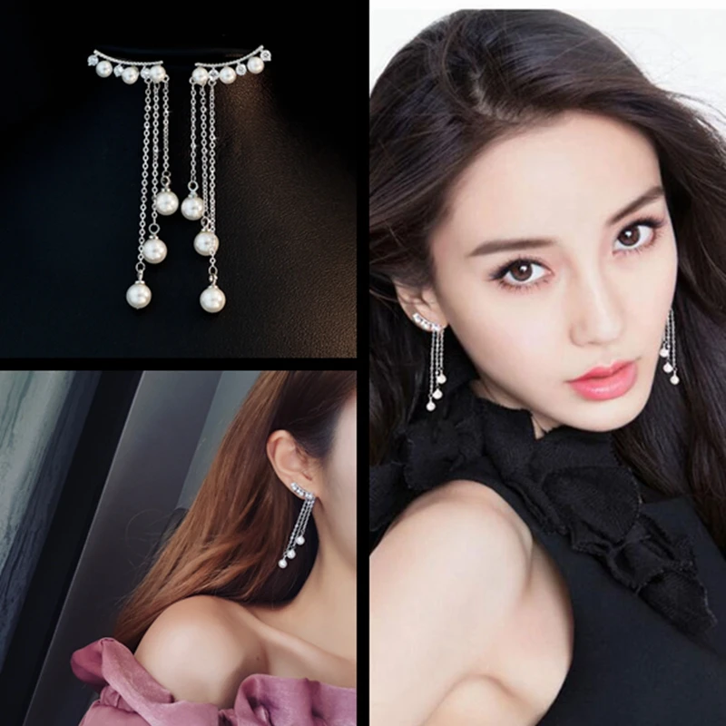 Корейские Новые Звездные Серьги жемчужные серьги Золотая Длинная цепочка с