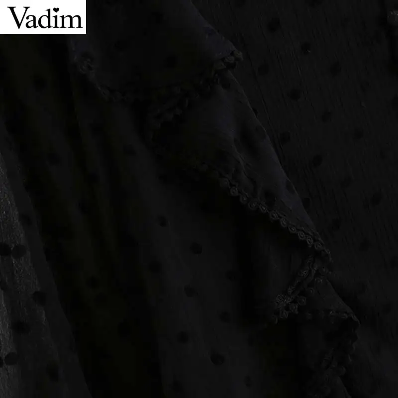 Vadim Женская Стильная черная блузка с оборками и длинным рукавом, женские повседневные рубашки, офисная одежда, однотонные шикарные топы, blusas LB497