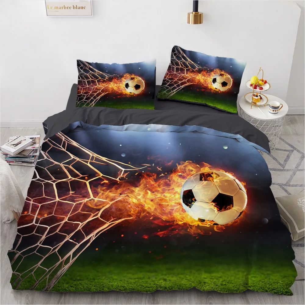 

3D Black Duvet Cover Sets Custom Design Sport Ball Comforther Cases Pillow Slips King Queen Super King Size Modern Bedding Set