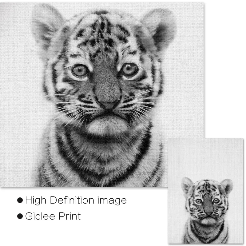 Детский принт с тигром животные настенная живопись холст черно белый постер для