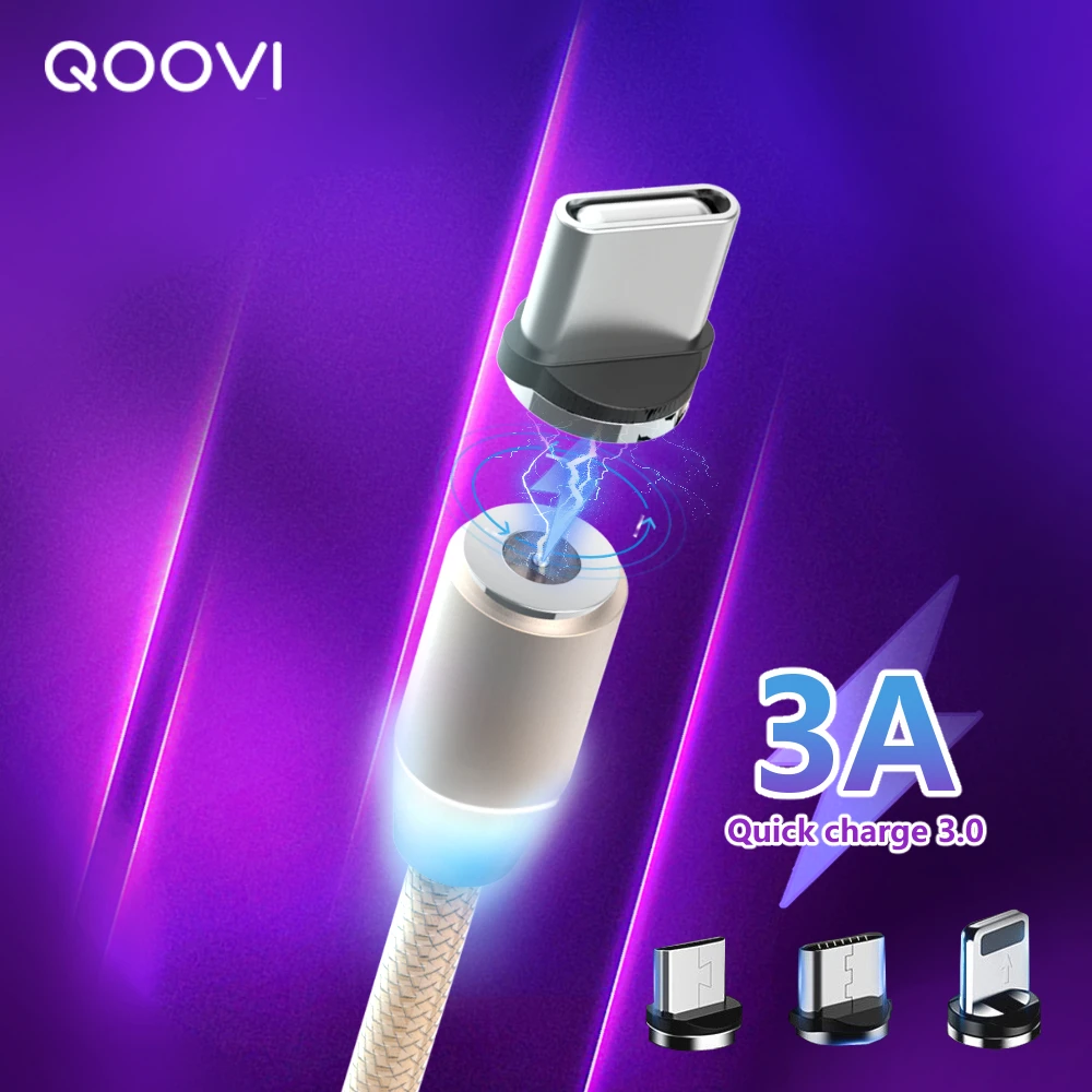 Магнитный usb кабель светодиодный 3A для быстрой зарядки Micro USB Type C зарядный