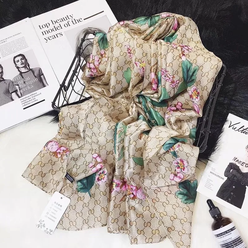 Модный женский шарф роскошный брендовый шелковый с цветочным принтом шарфы