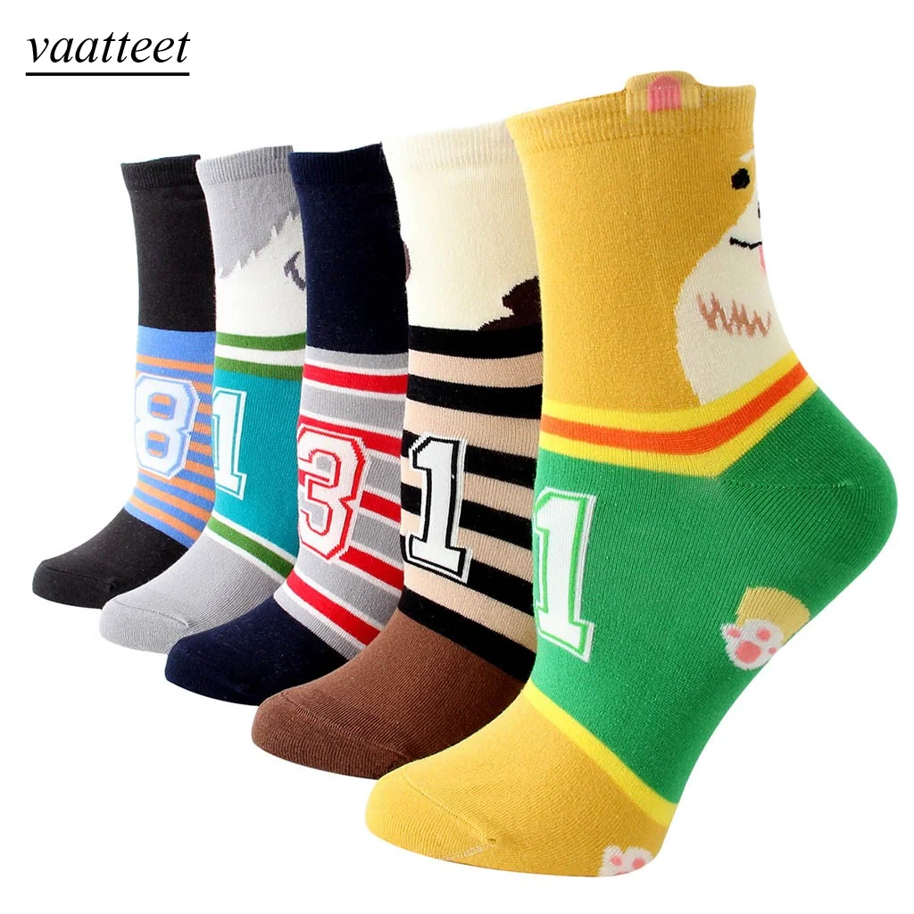 5 пар женские хлопковые носки зимние с принтом животных милых собак|Носки| |