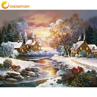 chenistory painting by numbers kits for adults christmas sunset in winter landscape oil painting diy framed drawing artcraft