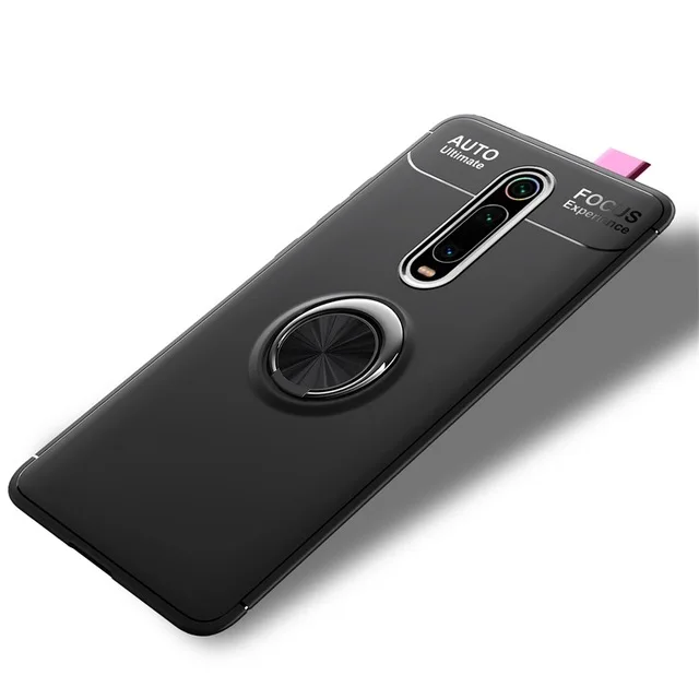 Черный Мягкий силиконовый чехол для Xiaomi mi 9T mi 9t Red mi K20 Pro задняя крышка Автомобильный кронштейн ударопрочный вращающийся кольцевой стенд корпус телефона - Цвет: Черный