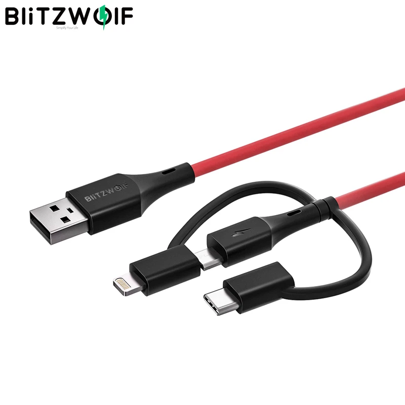 BlitzWolf MT4 3 в 1 type C+ Lightning+ Micro USB кабель для передачи данных с MFI сертифицирован для samsung Xiaomi для iPhone 11 X Max