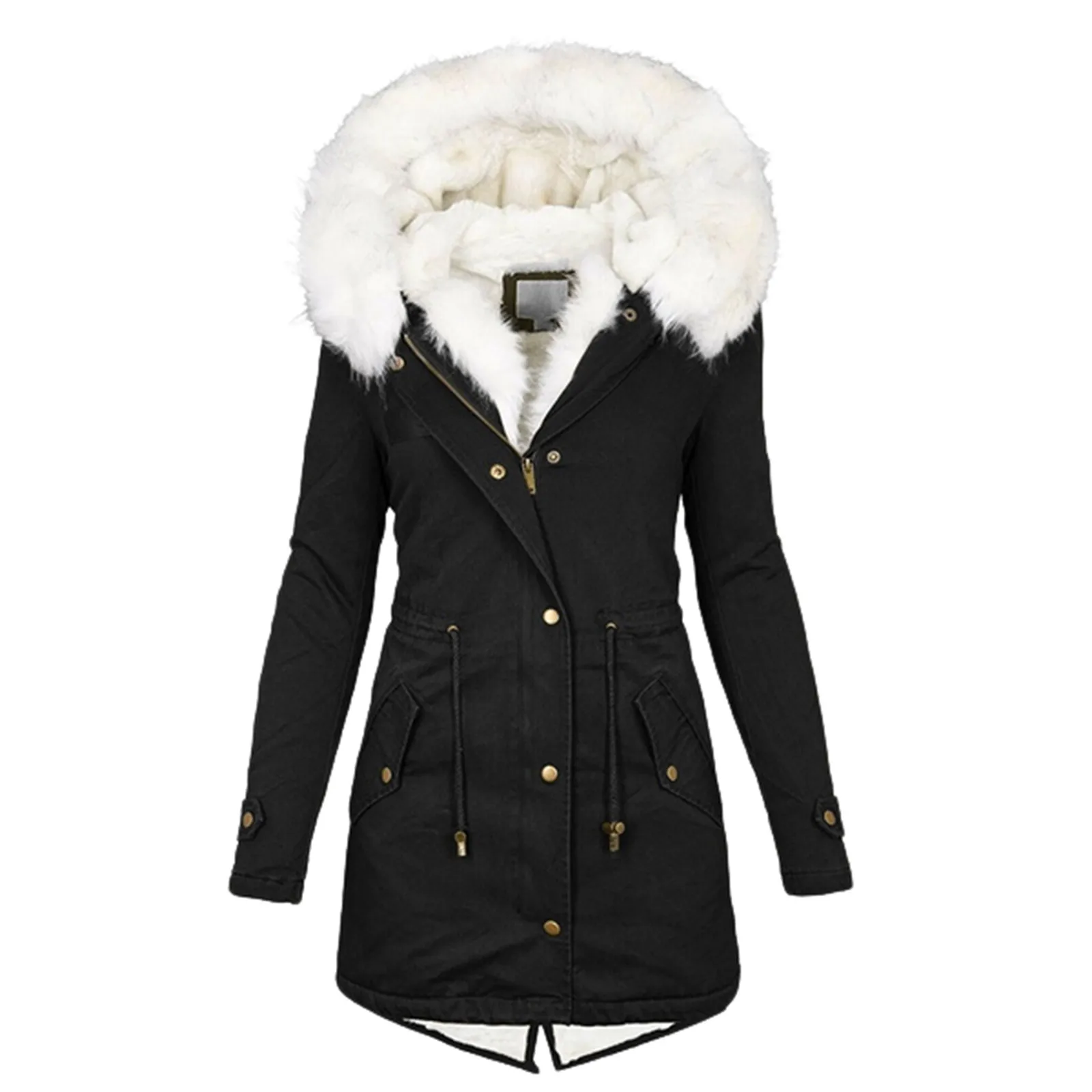 

Winter Jacket 2021 Women's Coat Velvet Padded Long Hooded Parkas Oversized Thick Fur Collar Warm Slim Jacket Female Outerwear