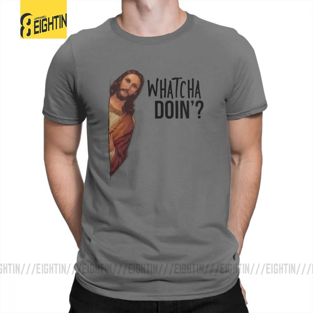 Футболки с надписью «Jesus Is Watching Meme», уникальные мужские футболки из хлопка, футболка с круглым вырезом и коротким рукавом, большие размеры, Новинка - Цвет: Темно-серый