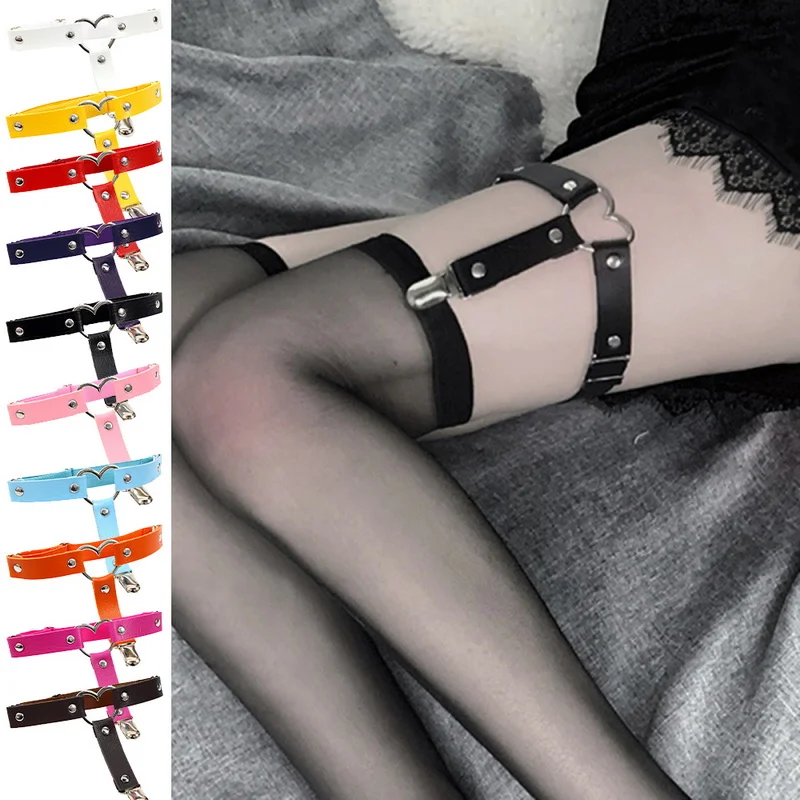

Multicolor Rock Sexy Leather Love Garter Belt Elastic Leg Girl Harness Goth Accessories Gothic Rivet Punk Anklet Thigh Garter