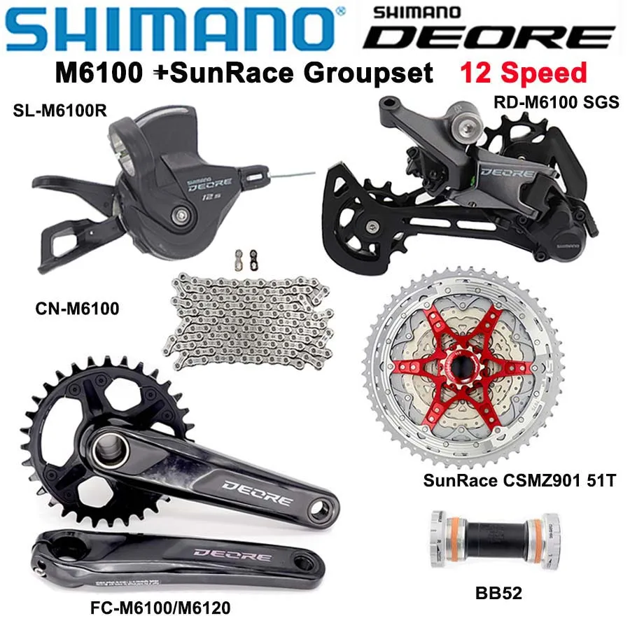 

Набор Скоростей SHIMANO DEORE M6100, 12 Скоростей, задний переключатель SunRace CSMZ901, кассета KMC X12, цепной шатун M6120, 170 мм, 175 мм