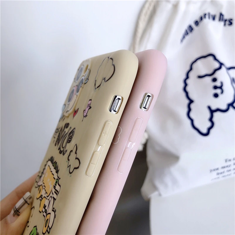 cute cartoon Soft TPU phone cover For iphone 11 pro max 7 8 6 6s plus X Xs XR protective back Matte fitted case pink |
