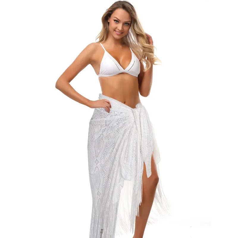 

New Women's Versatile Shawl One Piece Wrap Skirt Sexy Bikini Smock Tassel Skirt Perspective Tee Dress Seaside Holiday Beach Wear