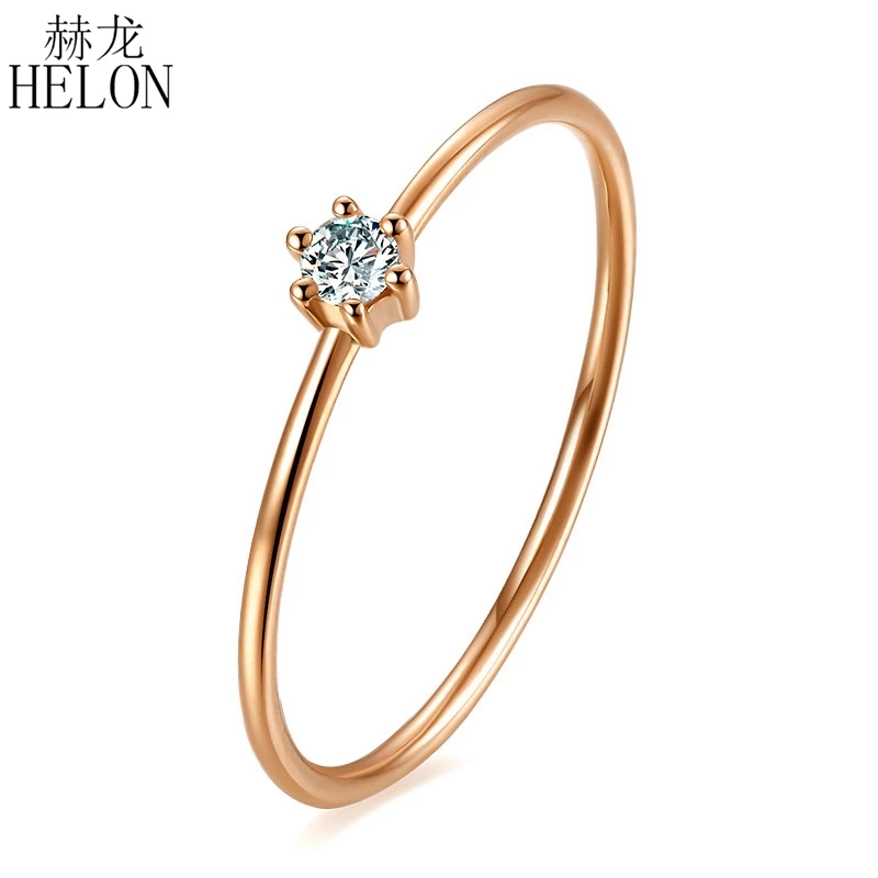 

HELON Solid 18K Rose Gold Round 0.06ct SI/H Natural Diamond Engagement Wedding Ring For Women Trendy Fine Jewelry Diamond Ring