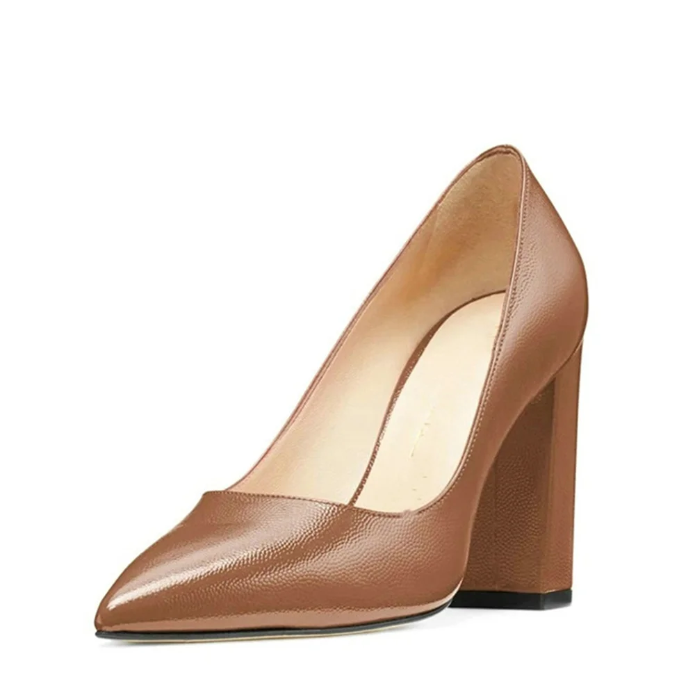 

Aiyoway Big Size Patent Leather Pumps Pointed Toe Basic 11CM Thick High Heels Shallow Office Ladies Dress Party Wedding Shoes