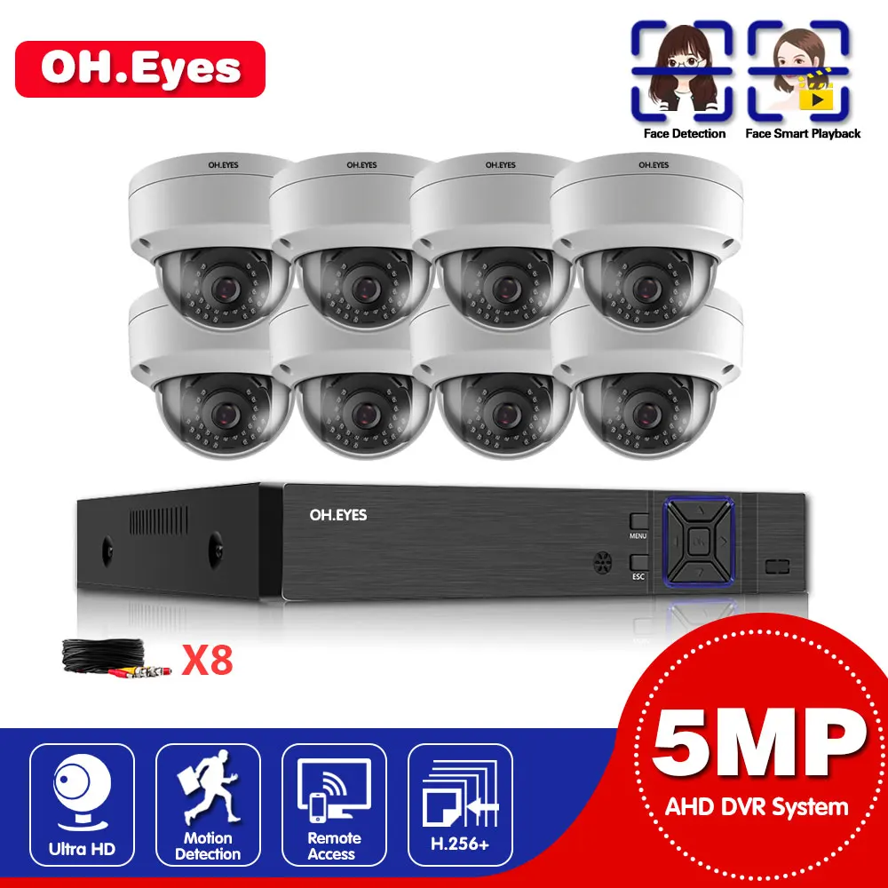 

H.265 5MP Security Camera System 8CH AHD DVR Kit 4/8PCS 5.0MP HD Indoor Outdoor CCTV Camera P2P Video Surveillance System Set