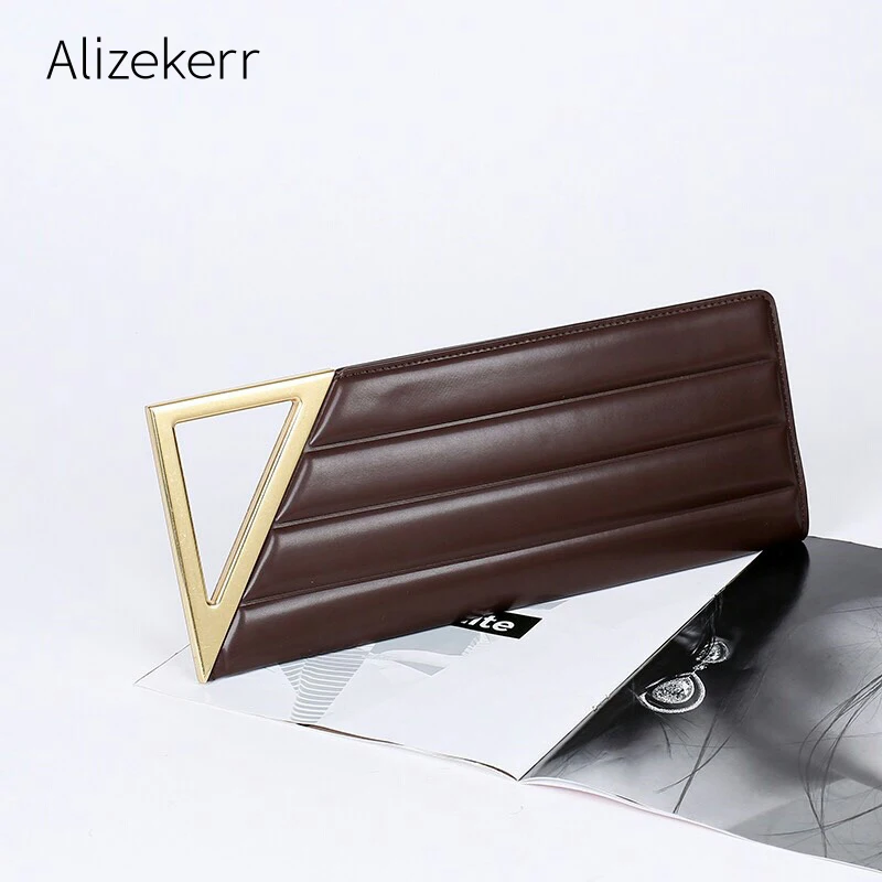 Женская металлическая сумка из искусственной кожи с треугольной ручкой новинка