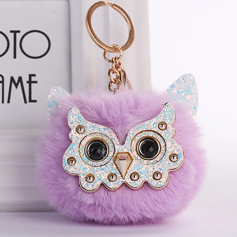 Cute Owl Pompom Keychain Trendy Animal Shape Lovely Faux Fur Ball Car Key Ring Women Girls Holder Bag Pendant Trinket Gift | Украшения и