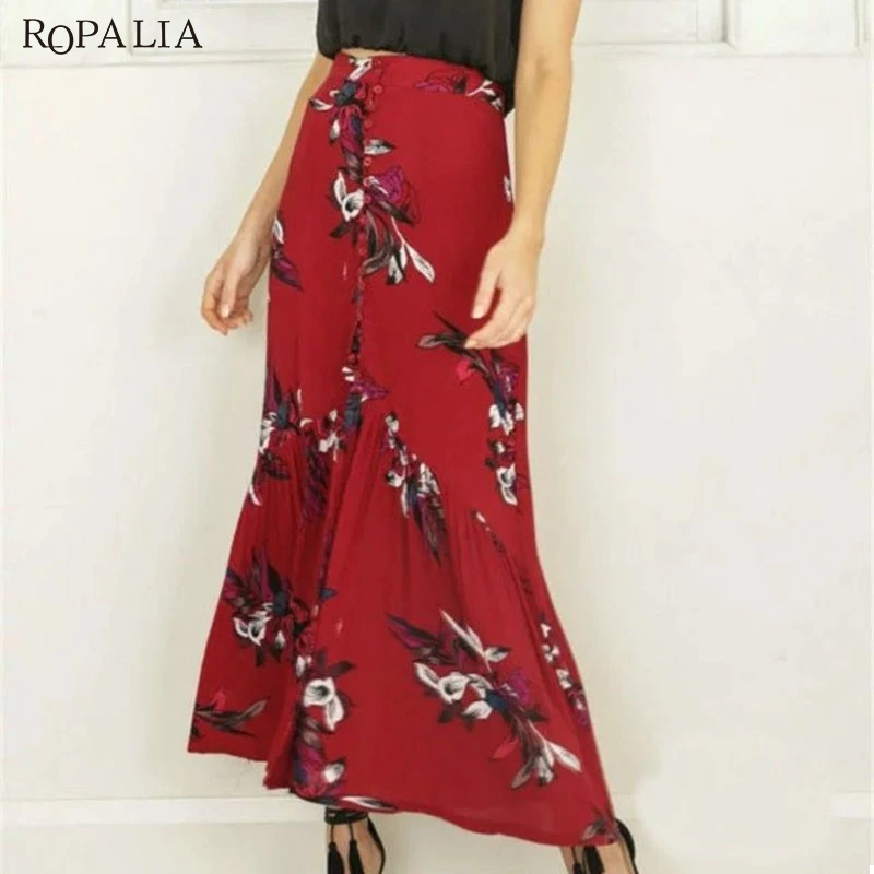 Женская летняя юбка с высокой талией и принтом в стиле бохо Длинная женская