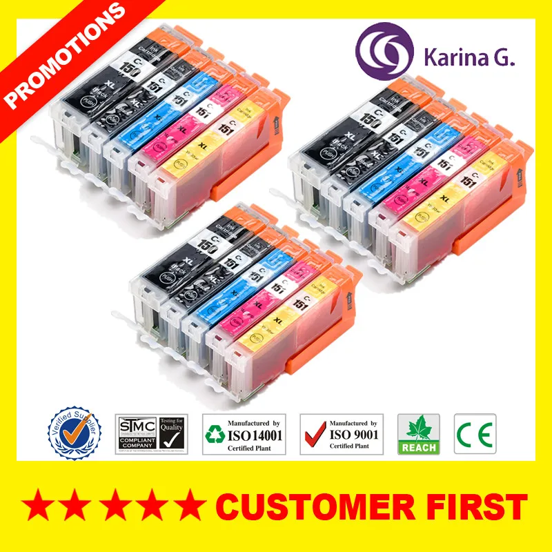 Совместимый для PGI-150 CLI-151 PGI150 PGI 150 чернильные картриджи для Canon PIXMA MG5410/MG5510/MG5610/MG6310/MG6410/MG6610 и т. Д - Цвет: 3Sets ( 15PCS )
