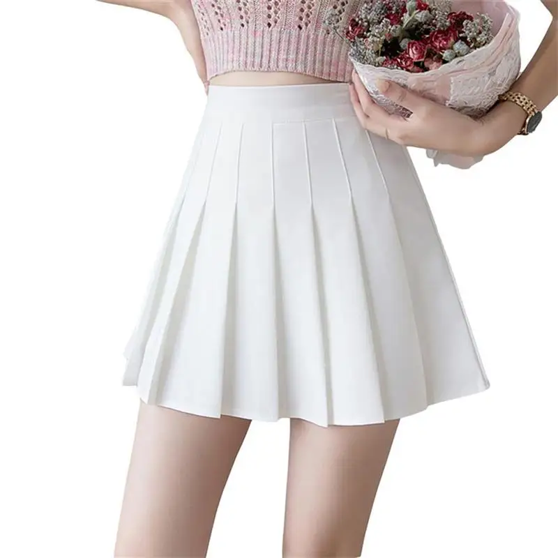 

Women High Waist Pleated Skirt Pure Color All-Match A-Line Skirt College Style Sweet Casual Skirt Summer Short Skirt юбка летняя
