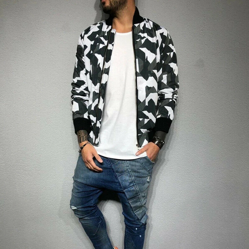 

Men Fashion Camouflage Jackets Coats Male Long Sleeve Geometric Bomber Jacket Baseball Tops Slim Camo Coat Outwear Winter 2019