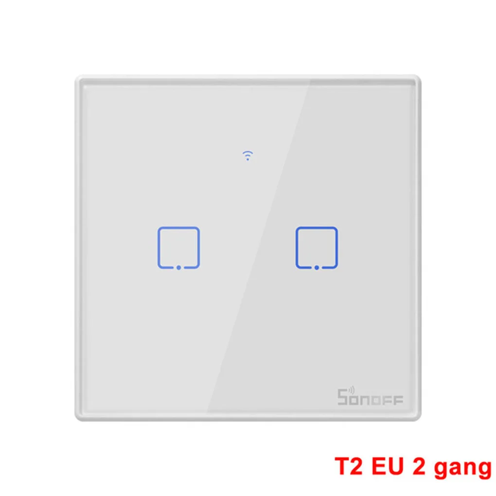 2 Gang Интеллектуальный выключатель света SONOFF T2EU TX Smart Wi-Fi настенный сенсорный выключатель с границы умный дом 1/2/3 433 RF/Голосовое управление/приложение/сенсорный экран Cwhontrol работать с Alexa - Комплект: 2 Gang