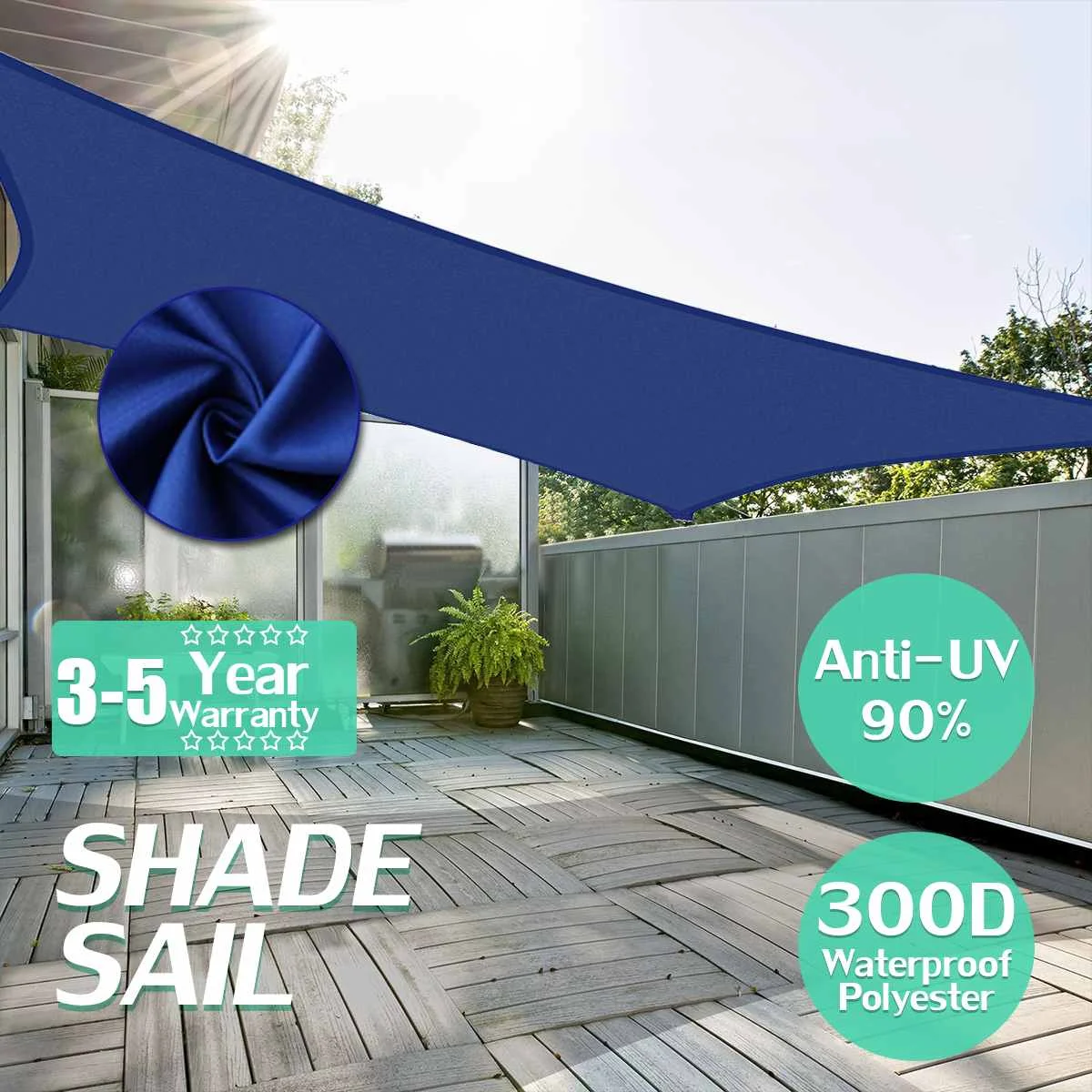 

Swimming Sun Shade Waterproof 300D Royal Blue Square Rectangle Shade Sail Garden Terrace Canopy Camping Hiking Yard Sail Awnin