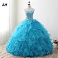 new blue quinceanera dresses 2019 ball gown beaded lace up sweet 16 dresses formal prom party gown vestido de 15 anos bm35