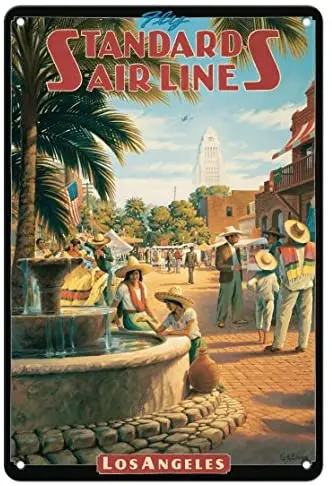 

Los Angeles, California - Standard Air Lines - Olvera Street (Birthplace of Los Angeles) Metal Tin Sign