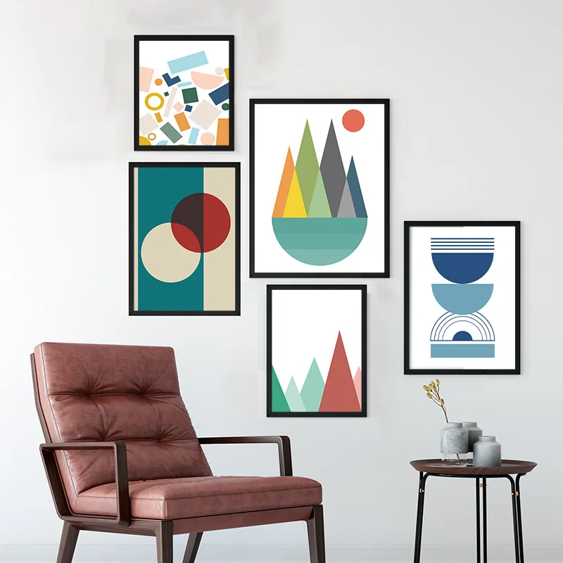 

Conisi Colored Geometric Figures Canvas Poster Modern Popular Pattern Wall Art Painting Home Decor Round Triangle Pictures