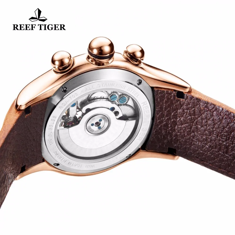 Reef Tiger/RT роскошные золотые мужские автоматические часы с каркасом Tourbillon кожаные