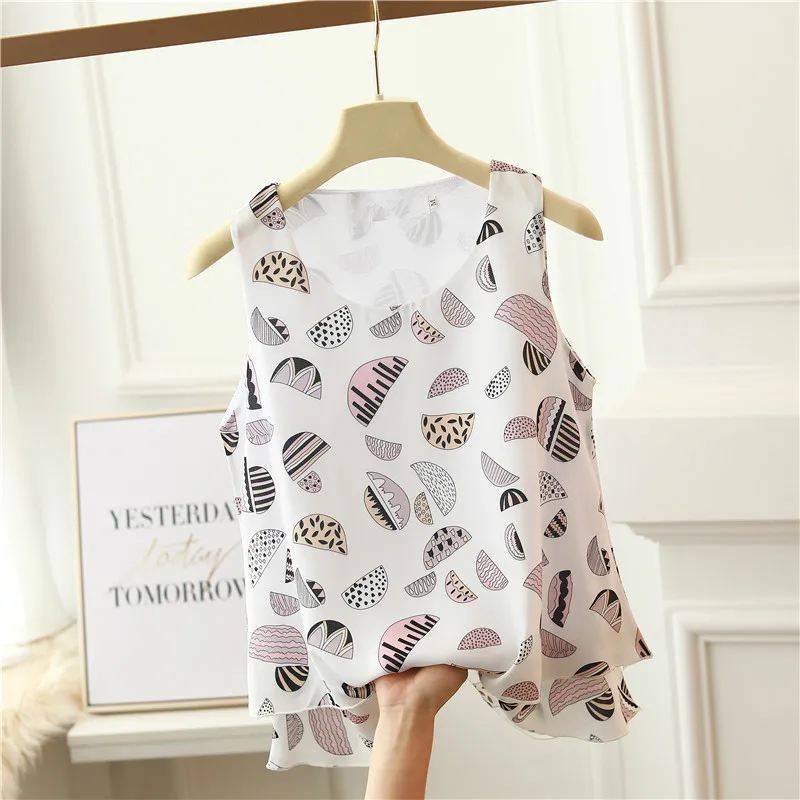 Блузка женская шифоновая с принтом модный топ без рукавов брендовая