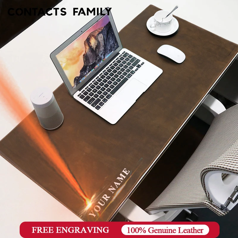 CONTACT'S FAMILY Large Mouse Pad Cowhide Leather Desk Mat Computer Mousepad Keyboard Table Cover for PC Gamer Laptop