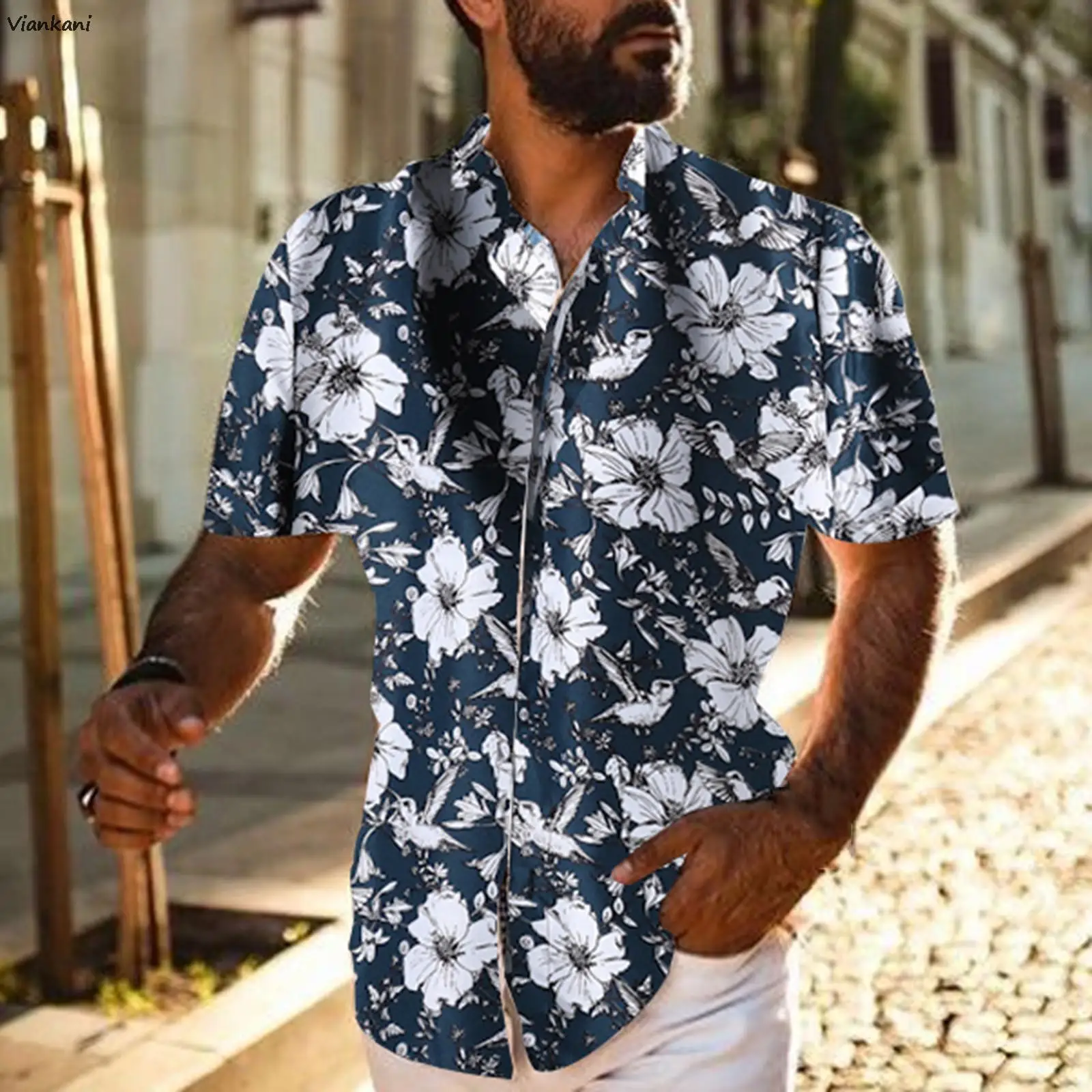 

2021 Fashion Mens Short Sleeve Hawaiian Shirts Fast Drying Blouse Plus Size Summer Casual Floral Beach Shirts For Men