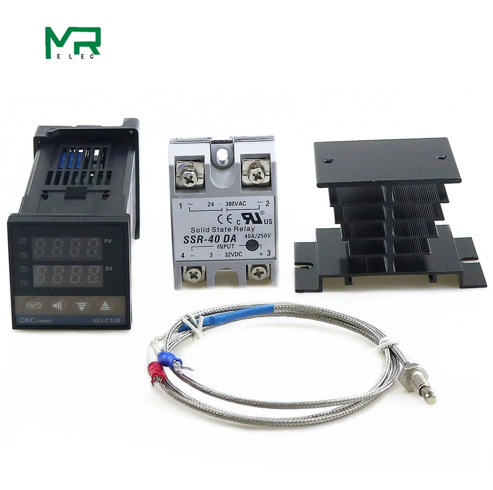 Цифровой 220 в PID REX-C100 регулятор температуры+ Макс. 40 А SSR+ к термопара PID контроллер комплект+ радиатор