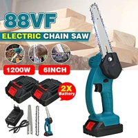 1200w 6 inch 88v mini electric chain saw with 2pcs battery woodworking cutter pruning chainsaw garden logging saw power tool